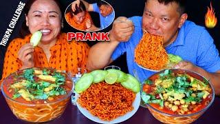 SPICY NEPALI CHICKEN THUKPA CHALLENGE AND PRANK  WITH BUDASPICY KOREAN BULDAK NOODLES@tham_thapa