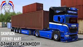 FREE SCANIA RJL 530 JEFFREY HART TRANSPORT TRUCK / TRAILER SKINPACK DRIVE D.T.M SKINMOD/DESIGN ets 2