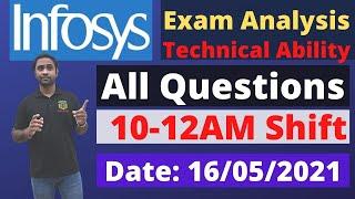 Infosys Complete Analysis 10-12am Shift | Technical Ability Questions Solved | Important topics