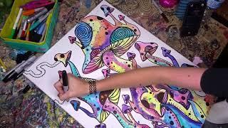 CRAZY TRIPPY MUSHROOMS TIMELAPSE DRAWING!