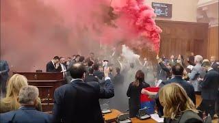 Smoke Bombs and Tear Gas Cause Chaos in Serbia's Parliament