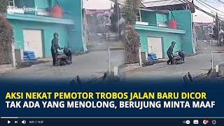 Aksi Nekat Pemotor Trobos Jalan Baru Dicor di Bandung,Tak Ada yang Menolong, Berujung Minta Maaf