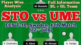 STO vs UME DREAM11 TEAM | sto vs ume Today Match | STO vs UME Match Prediction | STO vs UME Dream11|