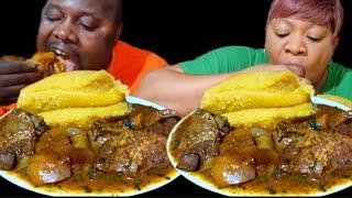 My husband was speechless/ Asmr mukbang ogbono soup and yellow fufu African food eating sound