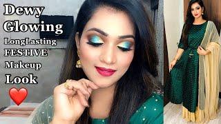 Indian Festival Makeup Look | Step by step Dewy, Glowing, Long lasting makeup tutorial for beginners