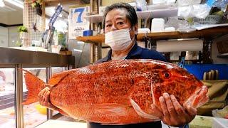 Japanese Street Food - GIANT RED CHINAMANFISH Okinawa Seafood Japan