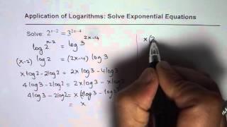 How to Solve 2^(x - 2) = 3^(2x - 4) Exponential Equation with Different Base with Logarithms