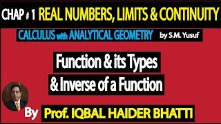 Ch#1 |  Function , Types of Function and Inverse of a Function | Calculus by SM Yusf lec13 in Hindi/