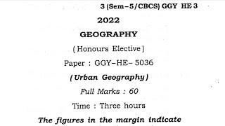 BA 5th sem geography honours elective question paper Guwahati University Urban Geography | 2022 HE 3