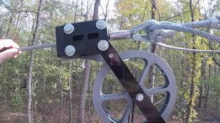240 foot backyard zipline using beta version of ZipLineGear's Rerun trolley return