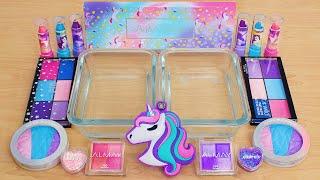 Unicorn Slime ASMR- Mixing Makeup Eyeshadow Into Satisfying Slime