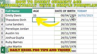 How to Insert Current Age Automatically in Excel using a Simple Formula --Quickly and accurately