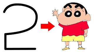 How to draw shinchan cartoon drawing from number 2 - easy shinchan drawing - cartoon drawing easy