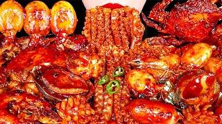 ASMR MUKBANG| Spicy FLEX Seafood Boil Octopus, Squid, Crab, Enoki Mushroom Cooking&Eating Korean 먹방
