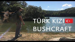 14 years old Turkish girl Bushcraft camp,Lavvu tent,fire starter,steak on stone,fishing