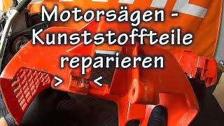 Kunststoffteile von Motorsägen mit Kleber reparieren . Zum Beispiel an einer Stihl 07 Abdeckhaube