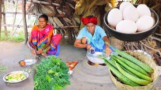 Egg curry with ridge gourd and moringa leaves  fry recipe cooking in tribal style by tribe couple