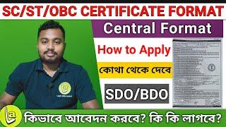 SC/ST/OBC Central Caste Certificate Format কিভাবে তৈরি করবে | SDO নাকি BDO থেকে দেবে |
