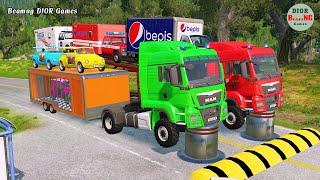 Double Flatbed Trailer Truck vs speed bumps|Busses vs speed bumps|Beamng Drive|868
