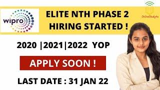 Wipro NLTH Hiring Started | Batch 2020 | 2021 | 2022 | Wipro Elite Phase2 Hiring