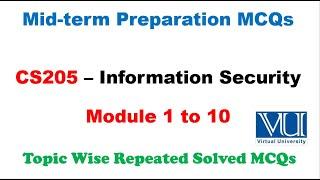 CS205 Midterm Preparation 2024 | Most Repeated Solved MCQs | CS205 Information Security