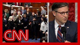 See moment Democrats sing and defy Johnson on House floor