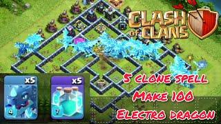 5 CLONE SPELL MAKE 100 CLONE ELECTRO DRAGON! BEST TH13 ATTACK STRATEGY  #CLASHOFCLAN