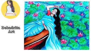 Beautiful nature with a Beautiful girl lying on a boat || Debadrita Art