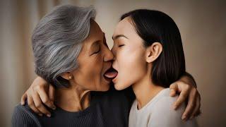 Older Women and Younger Girl Kisses | Lesbian Kissing Video