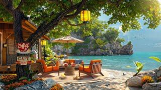 Summer Coffee Porch Ambience with Morning Beach View  Soft Jazz Instrumental Music to Work, Study