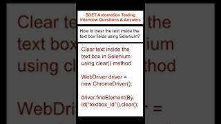 How to clear the text inside the text box field using Selenium? SDET Automation Testing Interview
