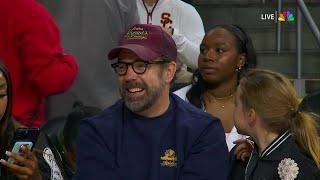  Ted Lasso, Michael B Jordan courtside watch JuJu Watkins & #3 USC Trojans vs #6 Notre Dame Irish