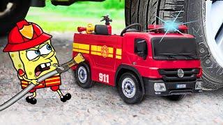 911 !! Noo Crushing Spongebob Fireman vs Firetruck, Rescue Truck    Crushing Crunchy & Soft Things