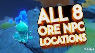 ALL 8 ORE NPC LOCATIONS - 100+ Chunks Daily - Genshin Impact Crystal Chunk Farm - Daily Weapon EXP