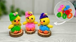 The Very Cute and Easy Chick Made from Hair Rubber Bands Chick Try it, it's very easy