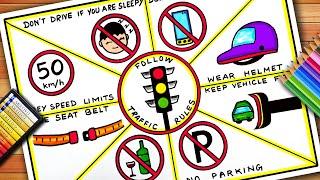 National Safety Day Poster | Road Safety Poster | Dont Drink And Drive Drawing | Safety Week Poster