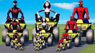 Big & Small Spider-Man Miles Morales vs Spider-Gwen vs Spider-Man on Quad Bike vs Venom BeamNG.Drive