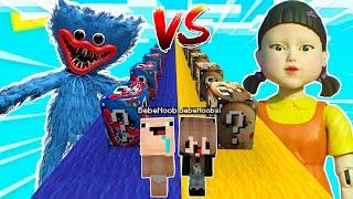 DESAFIO DE LUCKY BLOCKS DE HUGGY WUGGY VS JUEGO DEL CALAMAR  BEBE NOOB Y BEBE NOOBSI EN MINECRAFT