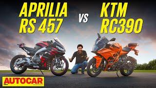 Aprilia RS 457 vs KTM RC 390 - The best made in India sportbikes meet on track | @autocarindia1