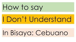 How to say I don't understand in Bisaya [English - Basic Bisaya]