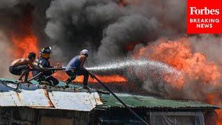 Huge Fire Breaks Out In Residential Area In Isla Puting Bato In Manila, Philippines