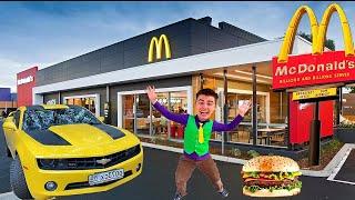 Mr. Joe in McDonald's! Mr. Joe on Chevrolet Camaro bought Burger in McDonald's