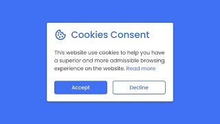 Create Popup Cookies Consent Box in HTML CSS & JavaScript | Set Cookie JavaScript