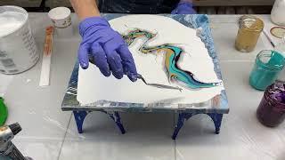 #55 Abstract Fluid Art - Acrylic Pouring - Fluid Art - #Shorts - Using Satin Enamels & Palette Knife