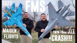FMS - J-11 & SU-27 - Twin 70 - Maiden Flights + CRASH!!!