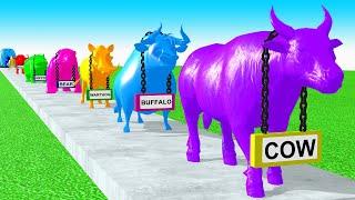 Paint Animals Cow Cartoon,Buffalo,Bull,Hippo,Dinosaur,Mammoth Fountain Crossing Animal Game New