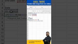 #excel 44 - Create a date range from two dates in excel #Shorts