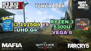 Ryzen 3 5300U Vega 6 vs (i3 1115G4) Intel UHD Graphics G4 Gaming Test ! 2021