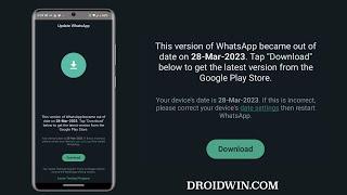 Fix This version of WhatsApp became out of date on 28 Mar 2023