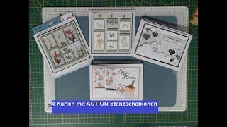 ACTION 3 Stanzschablonen Set´s, damit 4 Grußkarten gestaltet